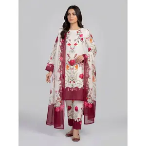 3 pcs Long length Banadorya lawn dress with self print. Comes with plazo and Dupatta