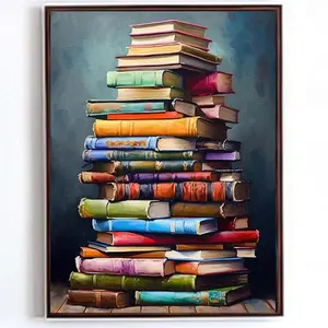 5D Full Diamond Pile of Books Diamond Painting Kit, DIY Pointillism Gemstone Art Craft for Home Decoration, Diamond Painting Kits