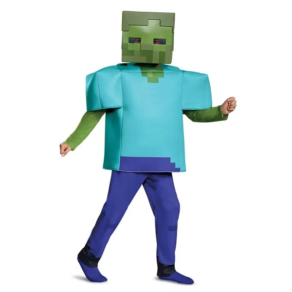 Minecraft Deluxe Kid's Zombie Costume, Square Helmet