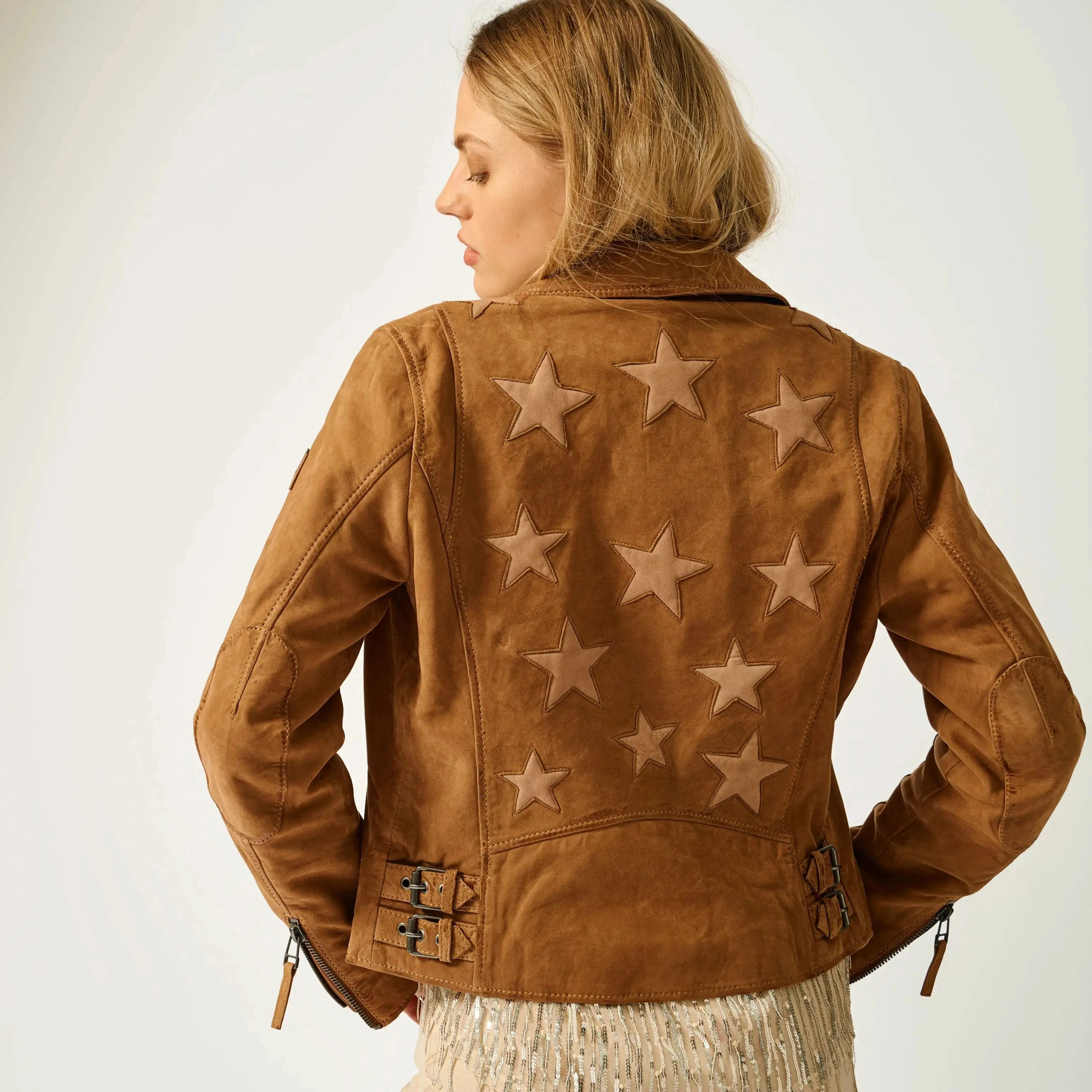 Misty Nubuck Leather Jacket by Mauritius in Cognac