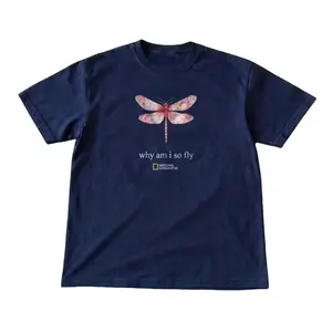 National Geographic "Why Am I So Fly" Dragonfly Navy Blue Graphic Tee, Unisex Vintage Graphic Tees Gothic Grunge Y2K Emo Scene Amity Affliction Style Clothes Men Women Streetwear Summer