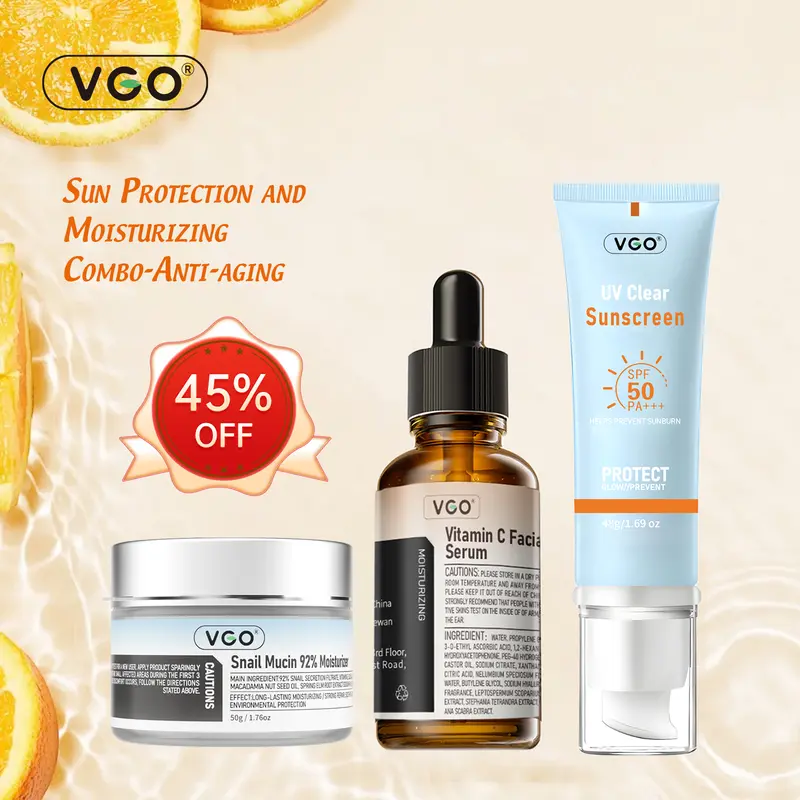 VGO Hydrating Skincare Kit - Moisturizing Facial Cream, Sunscreen Face & VC Serum for Glowing Skin - Daily Moisture, Radiance Boost
