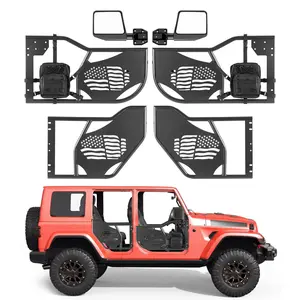 【FathersDayGift】 VEVOR Jeep Tube Doors, 4-Door, Fit for 2018-2026 Jeep Wrangler JL & 2020-2026 Gladiator JT, Flag Pattern Off Road Front & Rear Tubular Half Doors with DOT Certified Side View Mirrors and Storage Bag Car Accessories Automotive