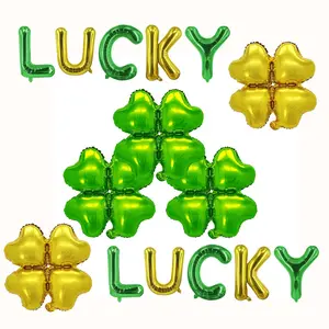 15 Piece Green & Gold Four-Leaf Balloon Set with Letters for St. Patrick’s Day Party Decor