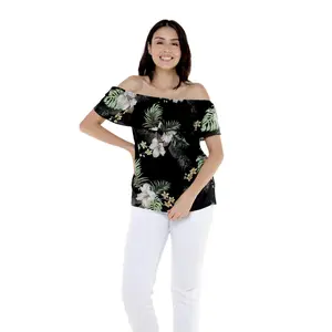 Women's Off the Shoulder Top in Pineapple Garden Black