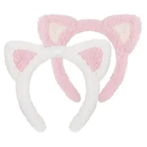 Huachi 2 Packs Plush Cat Ears Headband Cute Cat Spa Headbands for Washing Face Makeup Skincare Halloween Costume, Fluffy Cats Animal Kitten Hair Accessories for Women Teen Girls (Khaki & Brown)