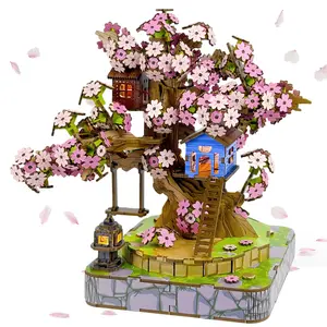 Sakura Tree House DIY Miniature House Kit for Adults, 564PCS 3D Wooden Puzzle with Light, Japanese Cherry Blossom Building Set, Wooden Craft Model Home Decor Gift