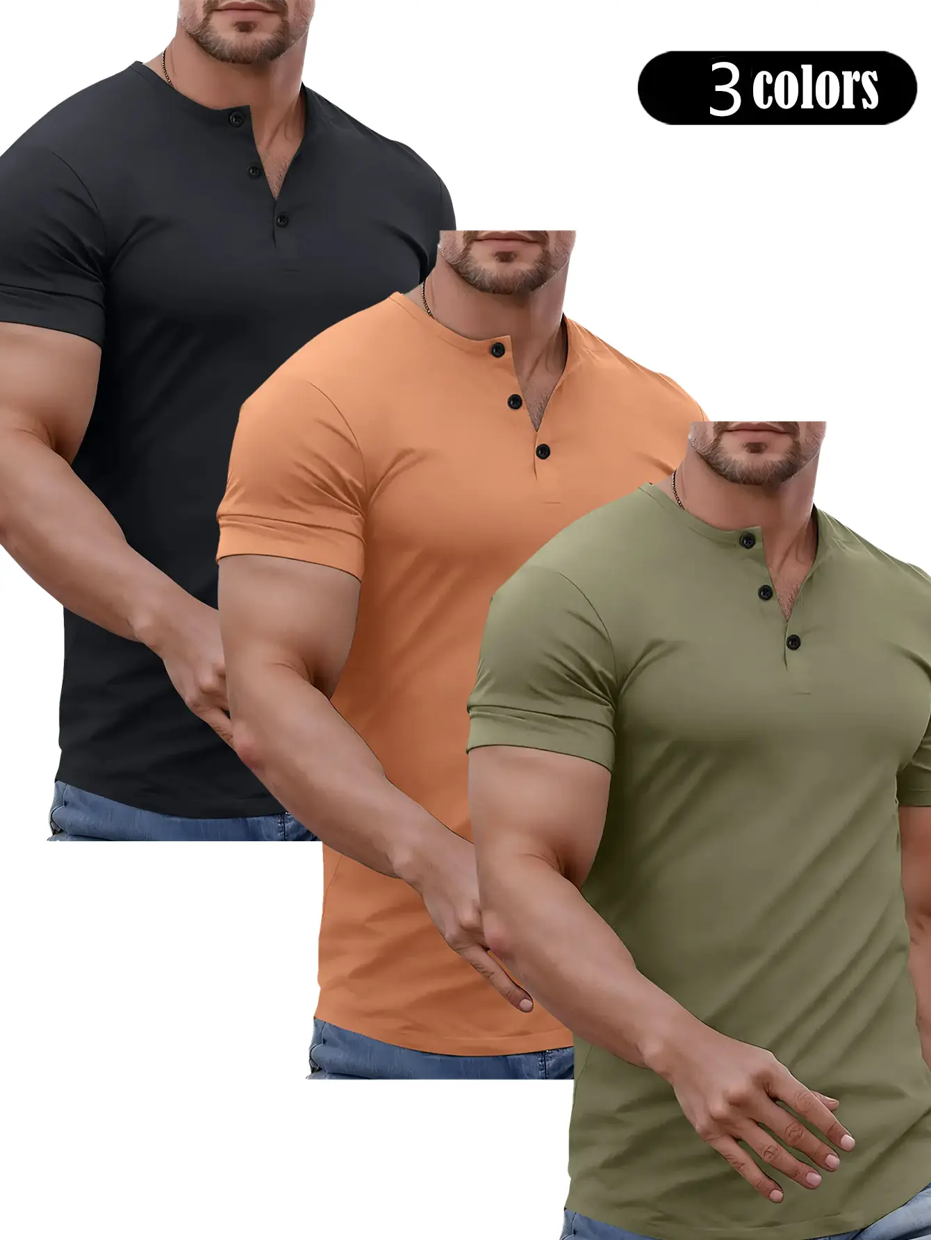 Men's Slim-Fit Henley Shirt, Long Sleeve Solid Crew Neck T-Shirt with Functional Buttons, Casual Athletic Wear for Gym, Men's T Shirts, Plain Finish