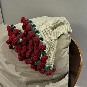 Rose Bouquet Blanket Lily Crochet Sofas Blanket Christmas New Year Gift Woven Tapestry Blankets Creative Gift 꽃다발 담요