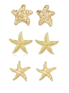 Women's Starfish Earrings, 3 Pairs Statement Big Star Design, Boho Style Beach Ear Jewelry Accessory
