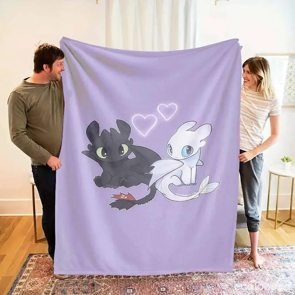 Toothless and Light Fury Flannel Blanket, Heart Dragon Graphic Print, Super Soft, Cozy, Warm, Lightweight, Perfect for Couch, Bed, Travel, Watching TV, Valentine's Day Gift, Anniversary Gift