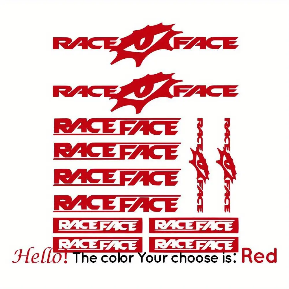 1SET Racing RACE FACE Logo Sticker, Sticker Sheets, Decal - For bicycle parts, backpacks. Full of competitive cycling vibe, add RACE FACE text + beast-eye totem + red texture elements. A decor for cycling racing style lovers!