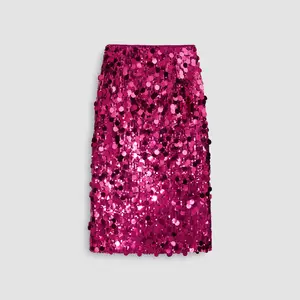 Cider [2 colors, size 0-26] Sequin Mid Waist Split Midi Skirt