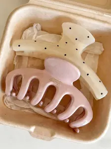 2pcs/1pc Women 4.33in/11cm Straight Claw Polka Dot Plastic Hair Clips, Fashion Versatile Elegant Minimalist Solid Color Hair Claws, Suitable For Daily, Casual, Party, Commute, Beach, Bun, Ponytail, Washing Face, Makeup, Accessory Elegant Claw Clip