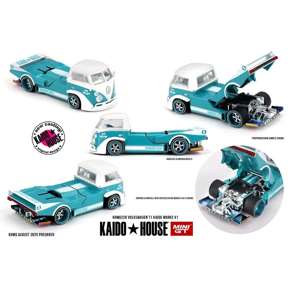 Kaido House x Mini GT 1:64 Volkswagen T1 Kaido Works V1 – Turquoise/White