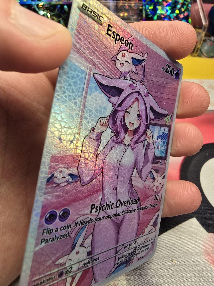 Espeon Cozy Slumber Series Custom Card - Rainbow OR Confetti Holo NEW Rainbow Texture Version!