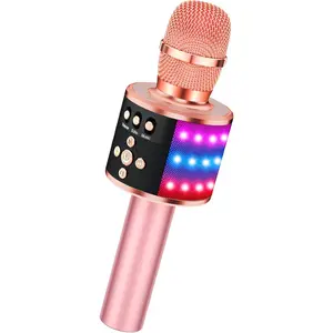 Karaoke Microphone For Kids,Adults-Bluetooth Microphones Singing Mic With Disco Lights, Echo Effect, Built-in Speaker Portable Karaoke Player For Party,Travel Gifts Q78(Rose Gold)