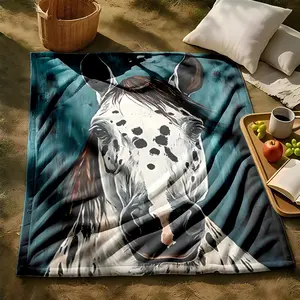 1 piece Close-up portrait of a Appaloosa horse with a blue background themed flannel blanket - Oversized comfortable flannel sofa blanket, suitable for beds and sofas, modern geometric pattern design, all-season use, digital printing, 100%