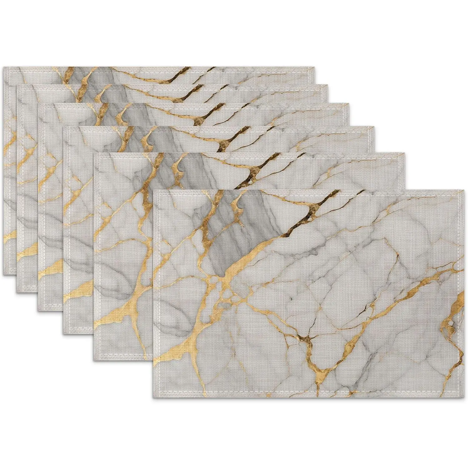 Placemats Set of 6,White Gold Marble Table Mats Heat Resistant Place Mats Washable Dining Table Mats for Indoor Decor Easy 12 x 18 Inch