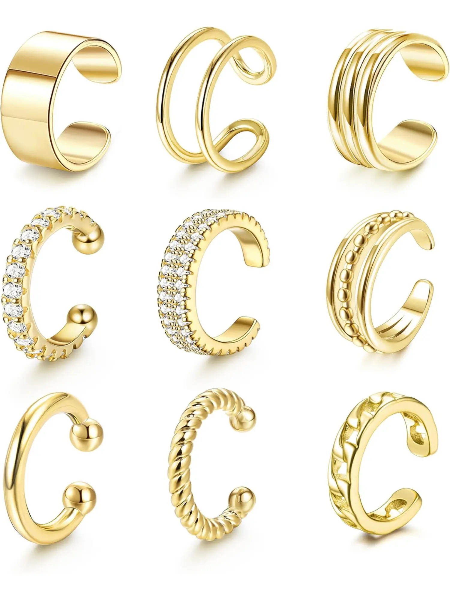 9 Pcs Earring Cuffs Earrings for Women, Trendy Earrings, Non Piercing 14K Gold Plated Clip on Cartilage Fake Earrings Lightweight Fashion Accessories Earrings Jewelry