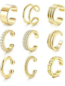 9 Pcs 𝐄𝐚𝐫 𝐂𝐮𝐟𝐟 𝐄𝐚𝐫𝐫𝐢𝐧𝐠𝐬 for Women Non Piercing Gold Plated Ear Cuffs 𝟏𝟒𝐊 𝐆𝐨𝐥𝐝 𝐏𝐥𝐚𝐭𝐞𝐝 Ear Cuff for Non Pierced Ears Clip on Cartilage Earring 𝐅𝐚𝐤𝐞 𝐄𝐚𝐫𝐫𝐢𝐧𝐠𝐬 Lightweight Fashion Accessories