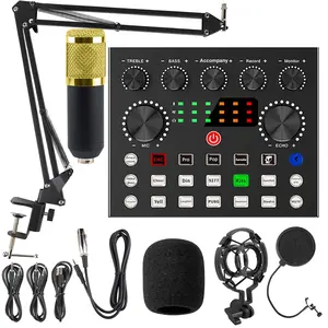 Podcast Equipment Bundle, Bm800 Microphone with V8s Voice Changer, Professional Condenser Mic for Live Streaming, Tiktok Youtube Podcasting, USB Audio Interface, Live Audio Mixer