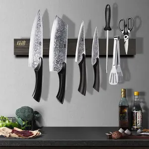 FINDKING 18" 16" 12 Inch Ash Wood Magnetic Knife Strip, New Design Powerful Magnetic Knife Strip Handmade,Magnet Utensil Holder for Wall, Refrigerator, Wooden Rack for Kitchen Knives Storage, Dark Brown Color, No Drill, Without Knives