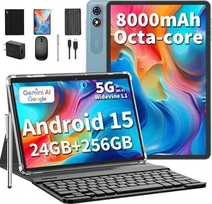 10-inch Android 15 2026 2-in-1 Tablet with Keyboard, Case, Mouse, Stylus (Black), 24GB+256GB+2TB Expandable, Gemini AI, Octa-Core, 8000mAh, 5G WiFi, Widevine L1, GMS