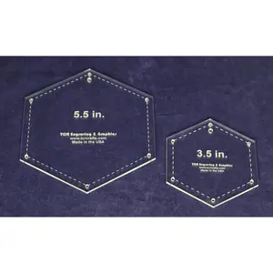 Hexagon Quilt Templates. 1/8 Inch 3.5, 5.5 Inches - Clear w/Guide Line Holes