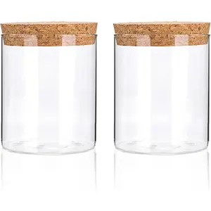 Airtight Glass Storage Containers with cork Lid, for Kitchen Pantry Organization and Storage jar,Ideal for Coffee Beans Snacks Flour Cereal Sugar Tea 16oz.(Circular 3.9 * 3.3in*2pcs)