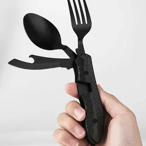 Stainless Steel 3-In-1 Multi-Tool, Folding Spoon, Fork, Knife & Bottle Opener, Ideal for Camping & Picnic, Camping Utensil, Camping Kitchenware