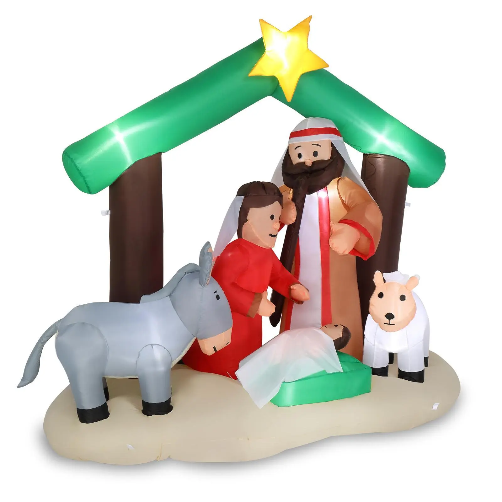 6ft Plastic Inflatable Nativity Jesus Garden Decor, LED Lighted Christmas Aesthetic Ornament with 8 Lamp Beads & Drawstring Light, Themed Christmas Decor for Outdoor Use (Tis the Season Night Glow Feature)