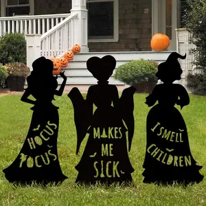 Hocus Pocus Halloween Decorations Outdoor: 3 Extra Large Black Hocus Pocus Witches, Halloween Silhouette Yard Signs with Stakes, Thick Corrugated Plastic, Outside Yard Lawn Decor for Kids Home Party,