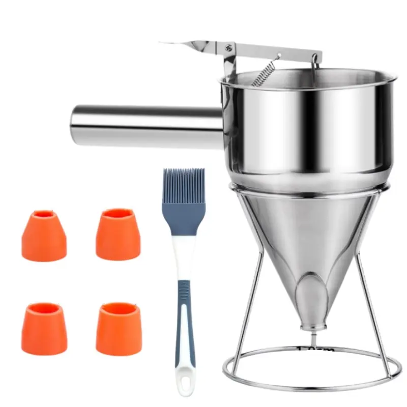 Stainless Steel Pancake Batter Dispenser with Squeeze Handle - Versatile Funnel Cake, Cupcake, and Sel Roti Maker - Candle Wax Pourer - Durable, Leak-Free and Easy to Clean - 1200ML