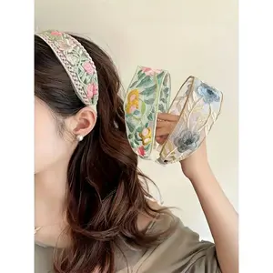 3-Piece Floral Embroidered Wide Headband Set – Boho Hair Bands for Women