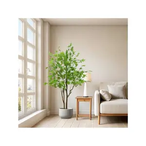 Artificial Maple Tree, 4.92Ft Tall Fake Green Plants Tree Plants In Pot For Indoor Home Decor, Faux Maple Tree With Lifelike Leaves And Trunk