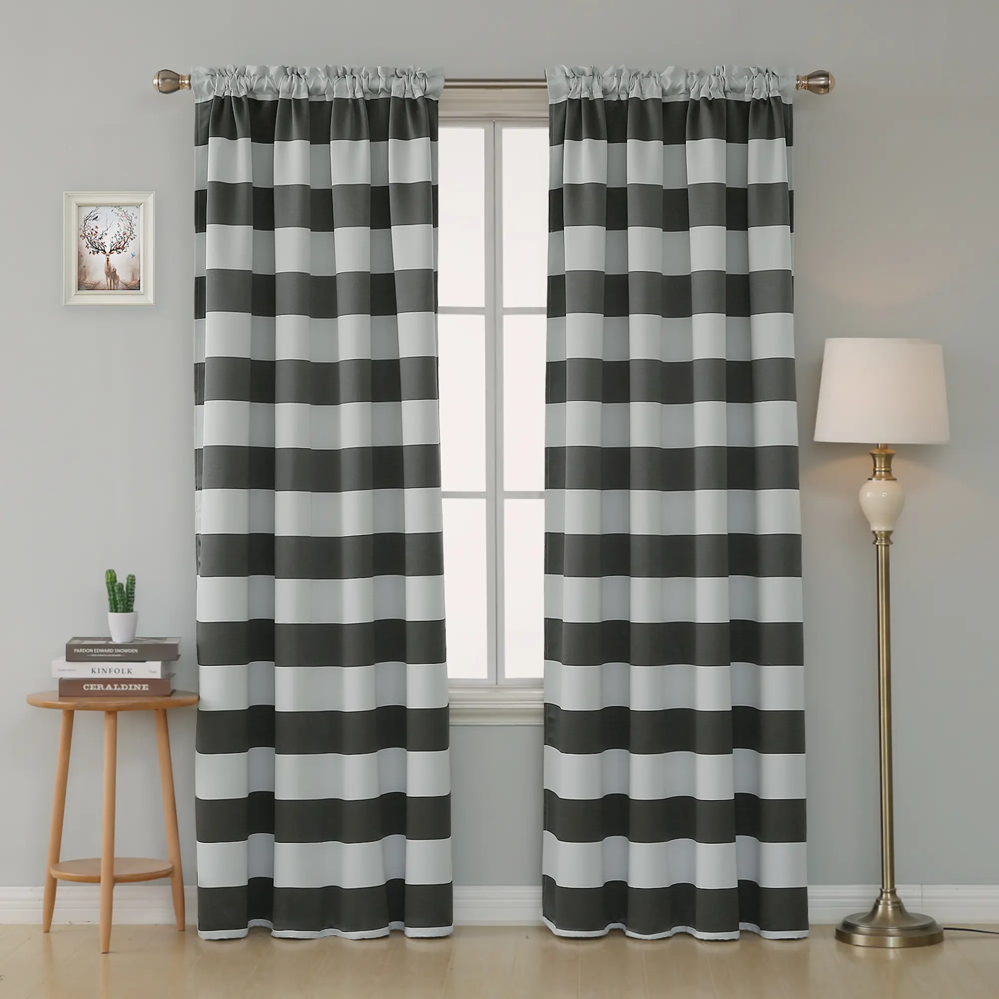 Deconovo Striped Blackout Curtains, Dual Rod Pocket Window Drapes for Bedroom and Living Room