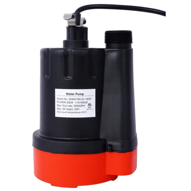 Portable electric submersible pump, 1/4 horsepower universal water pump, suitable for swimming pool drainage, hot tub, basement, 100% copper motor, electric drainage pump can handle 1/8 inch solid particles, equipped with a 10 foot power cord