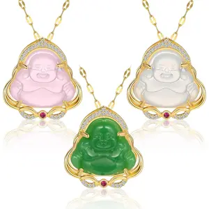3 pcs buddha necklaces Laughing buddha pendant necklace Bling jade Smiling buddha chain Good Luck Amulet Jewelry for Women Men