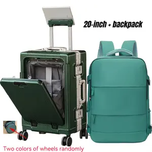 20/24inch Luggage Set 2PCS SET Suitcase+Backpack Hard Aluminium Frame Hardside Expandable With Front Pocket, Airline Approved Zipperless Luggage With USB Port Mobile phone stand And Cup Holder, TSA Lock 20Inch Carry On Suitcase