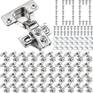 100 Pack Soft Closing Cabinet Hinges for 1/2 Inch Partial Overlay Cabinet Door Hinges 105 Degree Concealed with Mounting Screws for Frameless Face Frame Door