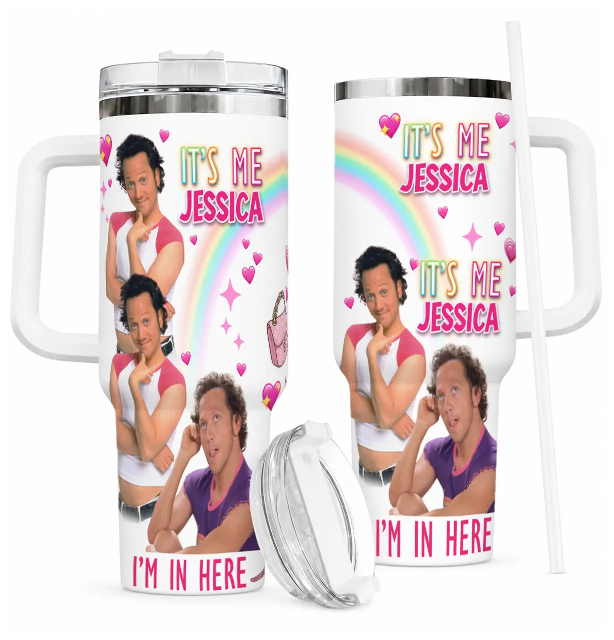 It's Me Jessica Tumbler Pink Hearts Rainbow Aesthetic Print Stylish Durable Stainless Steel Tumbler Perfect for Office Travel Daily Commute Birthday Gift Fashion Lovers Party Use summerwins