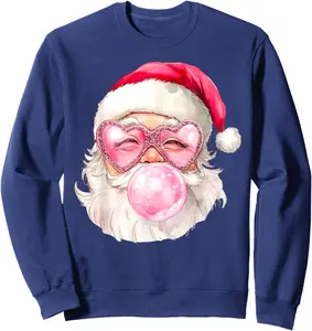 Cute Retro Santa Christmas Blowing Bubble Gum Vintage Girly T-Shirt, Sweatshirt, Hoodie