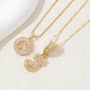 2 Pack Initial Letter Pendant Necklaces for Women 18K Gold Plated Alphabet Necklace with Zirconia Stones Elegant Jewelry for Mother's Day Gifts