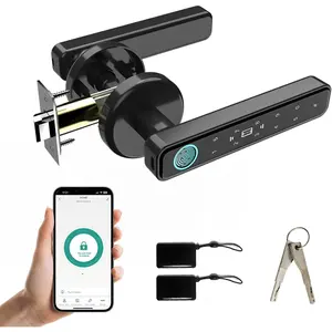 Door Knob & Handle-Fingerprint Door Lock- Keyless Entry Door Lock with Key & Keypad,  App Control, Touchpad Control,  & Passage Modes for Home, Bedroom, Office, Apartment