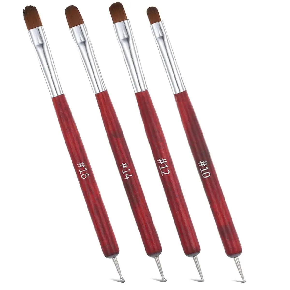 4 PCS French Tip Brush for Nails, 2-Way Wooden French Nail Brush, Wooden Handle Brushes for Nail Art Design Professional Manicure(10# 12# 14# 16#, Red)