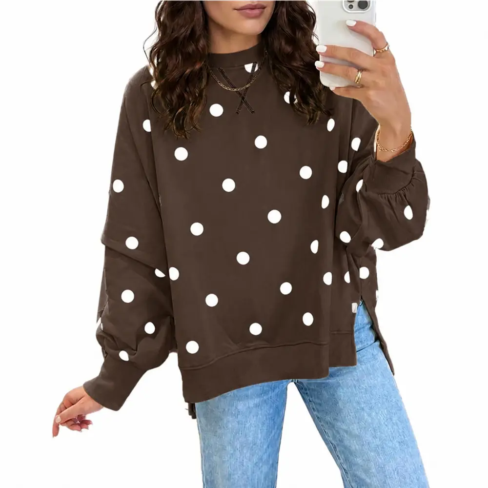 EncoLax Women Oversized Polka Dot Pullover Sweatshirt, 2026 Autumn Contrast Color Block Print Long Sleeve Loose Crew Neck Casual Tops