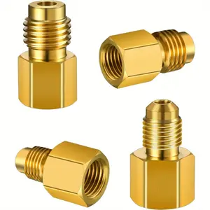 4Pcs R134A Brass Refrigerant Tank Adapter To R12 Fitting Adapter 1/2 Female To 1/4 Male Flare Adaptor Valve Core and Vacuum Pump High Quality Hardware
