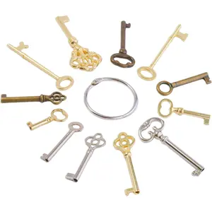 12 Pcs Universal Skeleton Key Set Replacement for Vintage Antique Furniture, Cabinet Doors, Grandfather Clocks, Old Style Cabinets and Doors