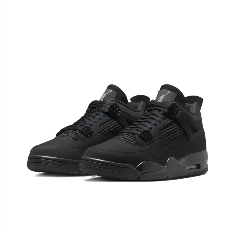 Unisex Solid Black Suede Mesh Mid Top Street Sneakers, Retro Basketball Inspired Shoes, Cushioned Midsole, Durable Non-Slip Outsole, Fashion Daily Shoes, Come With Original Shoe Box